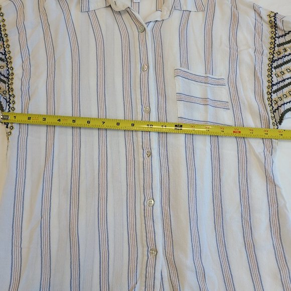 Shyanne White Top with Red/Blue Pinstripe Country Embroidered Tassels - Picture 9 of 15